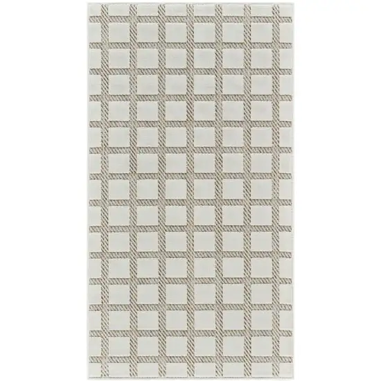 10' Cream and Beige Geometric Distressed Indoor Outdoor Runner Rug Photo 2