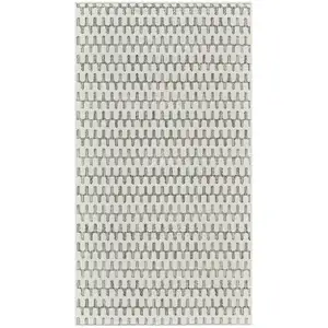 Photo of 10' Cream and Beige Geometric Distressed Indoor Outdoor Runner Rug