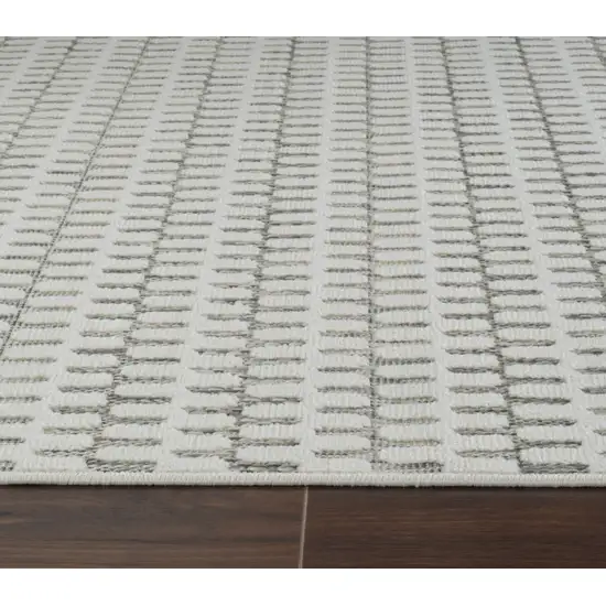 10' Cream and Beige Geometric Distressed Indoor Outdoor Runner Rug Photo 4