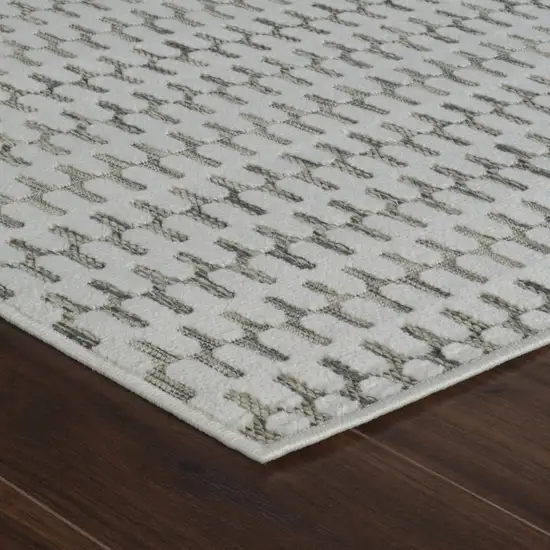 10' Cream and Beige Geometric Distressed Indoor Outdoor Runner Rug Photo 8