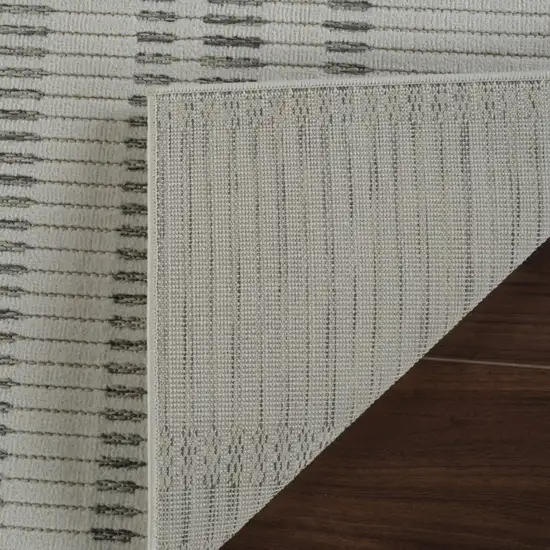 10' Cream and Beige Striped Distressed Indoor Outdoor Runner Rug Photo 5