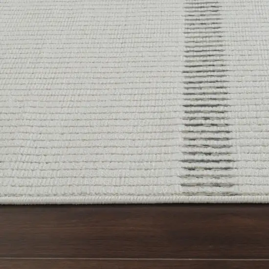 10' Cream and Beige Striped Distressed Indoor Outdoor Runner Rug Photo 9