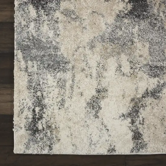 8' Cream and Gray Abstract Distressed Runner Rug Photo 7