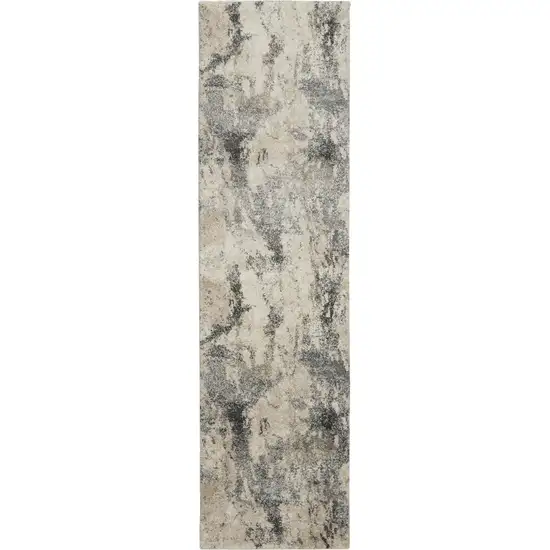 8' Cream and Gray Abstract Distressed Runner Rug Photo 2