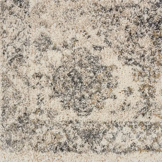 8' Cream and Gray Floral Distressed Runner Rug Photo 8