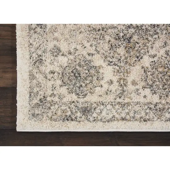 8' Cream and Gray Floral Distressed Runner Rug Photo 4