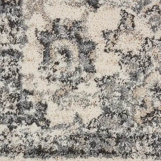 8' Cream and Gray Floral Distressed Runner Rug Photo 8