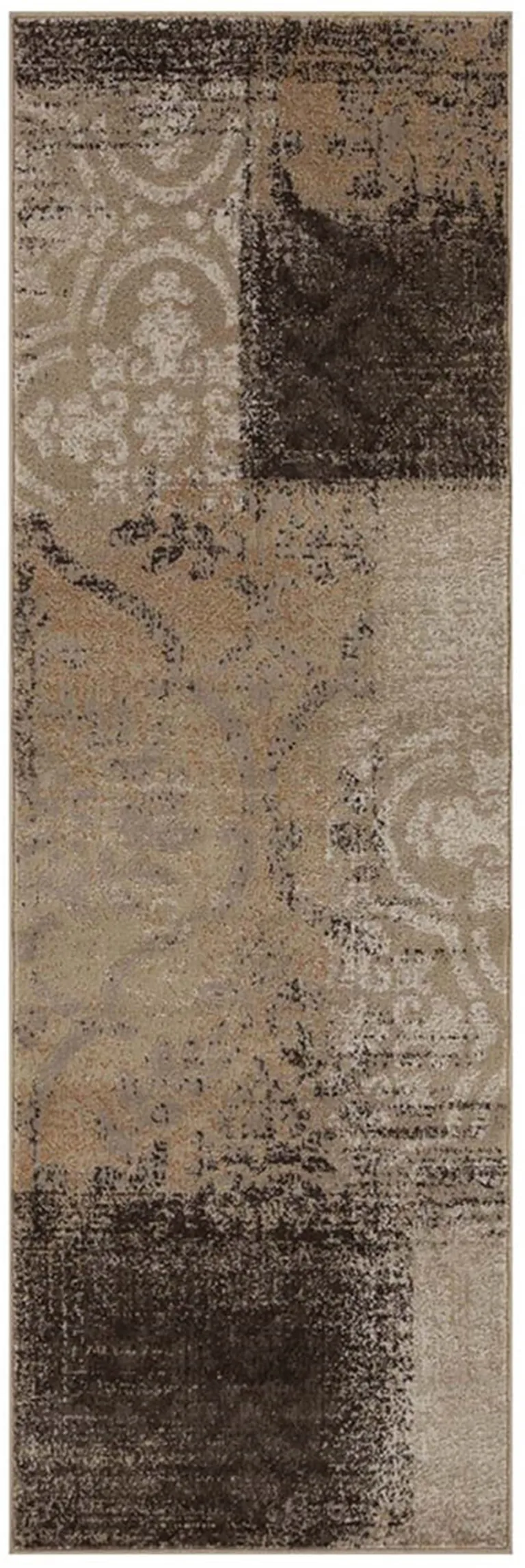 10' Damask Distressed Stain Resistant Runner Rug Photo 1