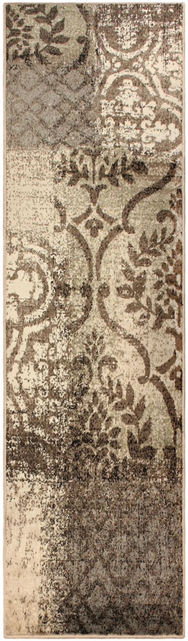 8' Damask Distressed Stain Resistant Runner Rug Photo 1