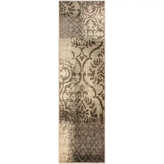 8' Damask Distressed Stain Resistant Runner Rug Photo 1