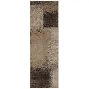 Photo of 8' Damask Distressed Stain Resistant Runner Rug