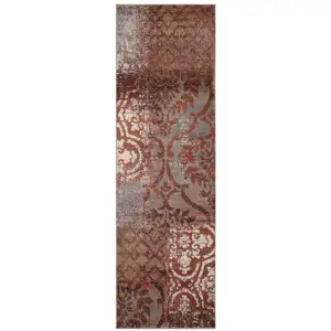 Photo of 8' Damask Distressed Stain Resistant Runner Rug