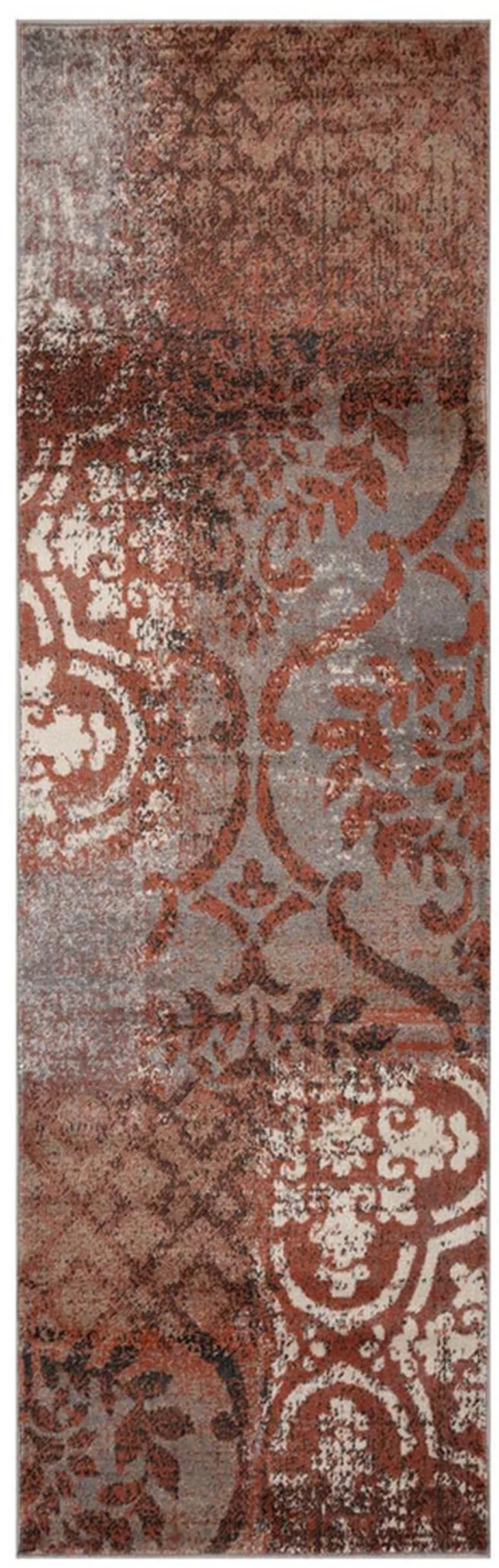 8' Damask Distressed Stain Resistant Runner Rug Photo 1
