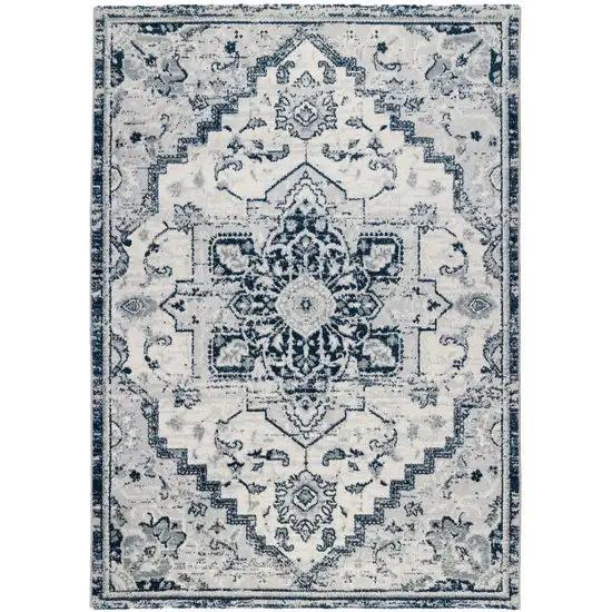 6' Dark Blue Round Medallion Power Loom Area Rug Photo 1