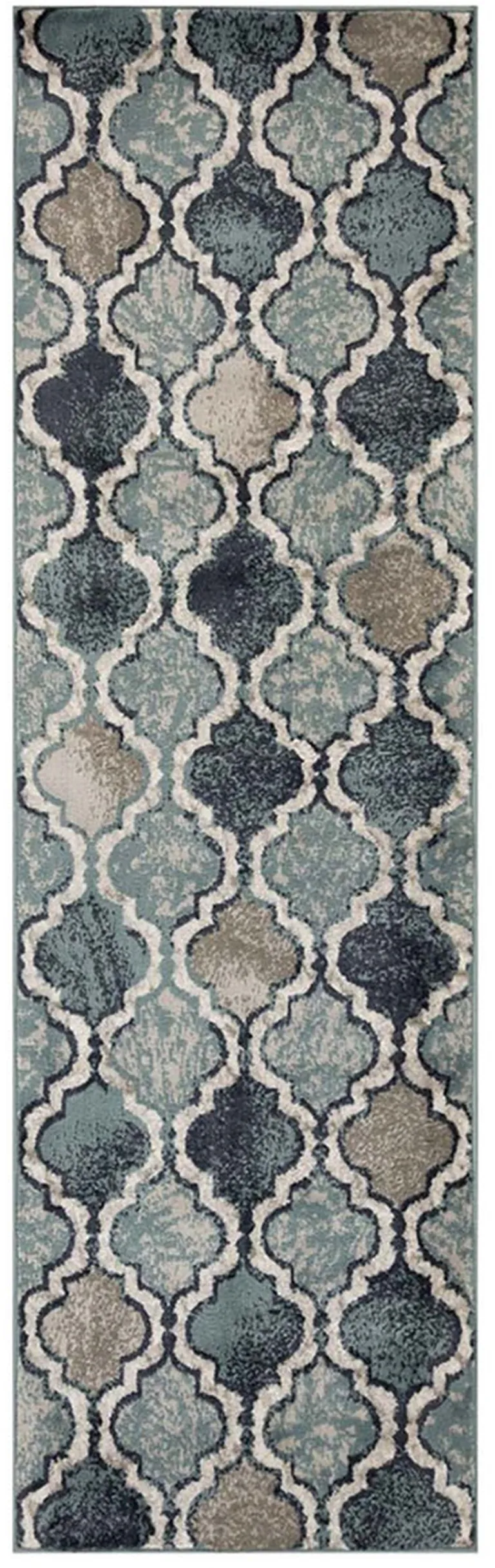 10' Deep Royal Quatrefoil Power Loom Distressed Stain Resistant Runner Rug Photo 1