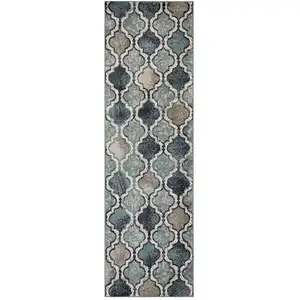 Photo of 8' Deep Royal Quatrefoil Power Loom Distressed Stain Resistant Runner Rug