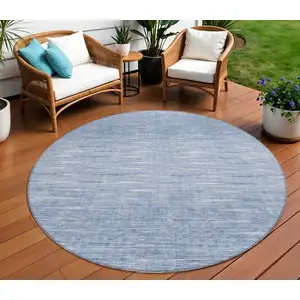 Photo of 8' Denim Blue And Blue Round Abstract Washable Indoor Outdoor Area Rug