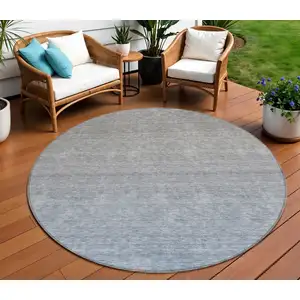 Photo of 8' Denim Blue And Gray Round Ombre Washable Indoor Outdoor Area Rug