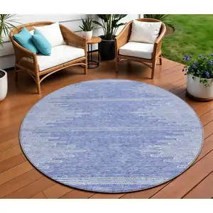 Photo of 8' Denim Blue And Ivory Round Abstract Washable Indoor Outdoor Area Rug