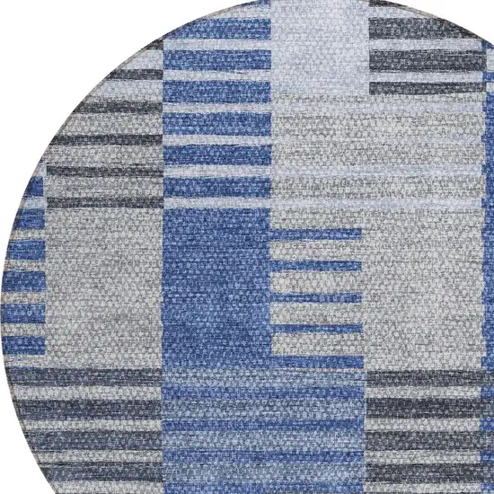 8' Denim Blue And Navy Blue Round Striped Washable Indoor Outdoor Area Rug Photo 5