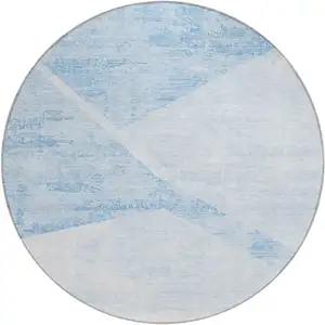 Photo of 8' Denim Blue And Sky Blue Round Abstract Washable Indoor Outdoor Area Rug