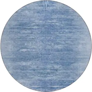 Photo of 8' Denim Blue And Sky Blue Round Abstract Washable Indoor Outdoor Area Rug