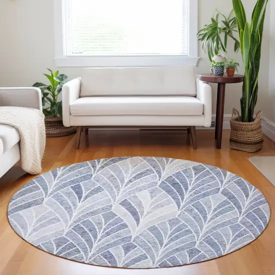 8' Denim Blue And Sky Blue Round Geometric Washable Indoor Outdoor Area Rug Photo 8