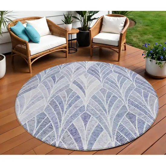 8' Denim Blue And Sky Blue Round Geometric Washable Indoor Outdoor Area Rug Photo 1