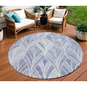 Photo of 8' Denim Blue And Sky Blue Round Geometric Washable Indoor Outdoor Area Rug