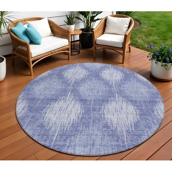 8' Denim Blue And Sky Blue Round Ikat Washable Indoor Outdoor Area Rug Photo 1