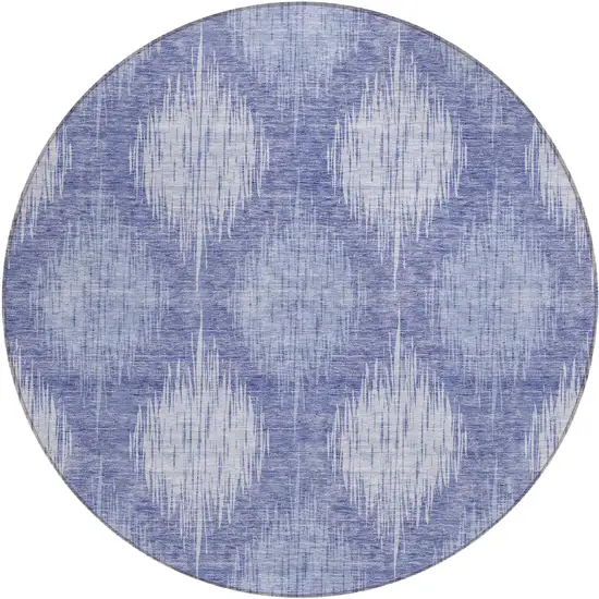 8' Denim Blue And Sky Blue Round Ikat Washable Indoor Outdoor Area Rug Photo 2