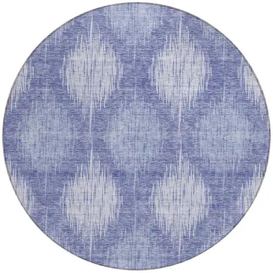 8' Denim Blue And Sky Blue Round Ikat Washable Indoor Outdoor Area Rug Photo 5