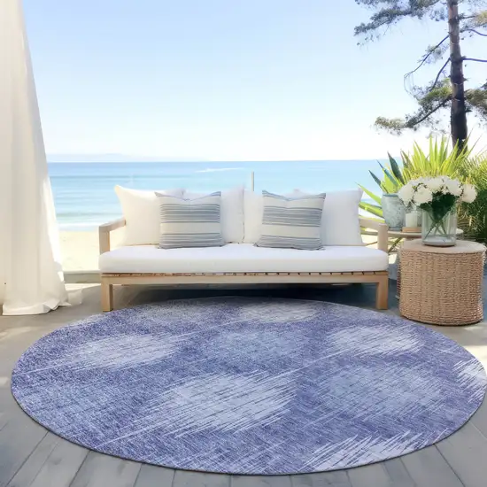 8' Denim Blue And Sky Blue Round Ikat Washable Indoor Outdoor Area Rug Photo 6