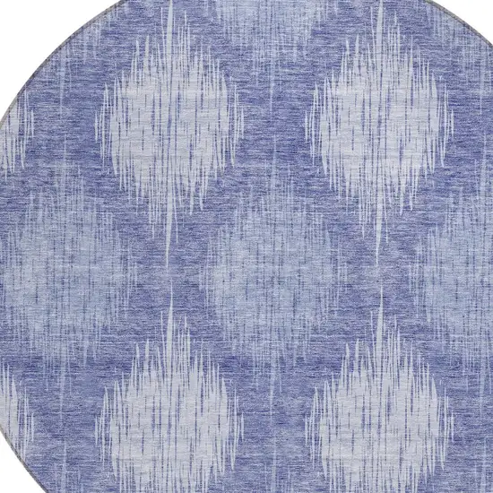 8' Denim Blue And Sky Blue Round Ikat Washable Indoor Outdoor Area Rug Photo 4