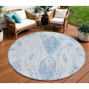 Photo of 8' Denim Blue And Sky Blue Round Moroccan Washable Indoor Outdoor Area Rug