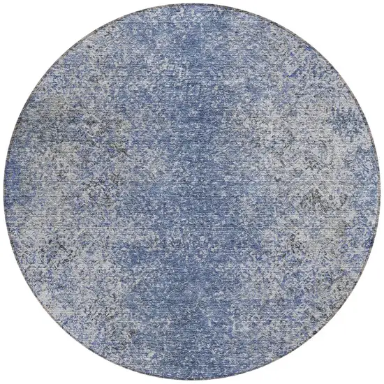 8' Denim Blue And Sky Blue Round Oriental Washable Indoor Outdoor Area Rug Photo 5