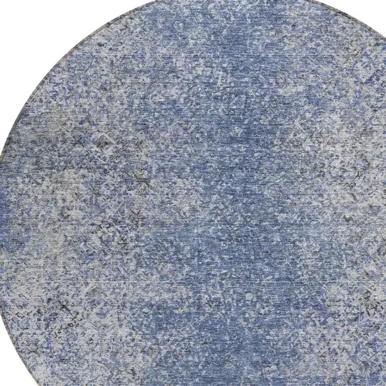 8' Denim Blue And Sky Blue Round Oriental Washable Indoor Outdoor Area Rug Photo 4