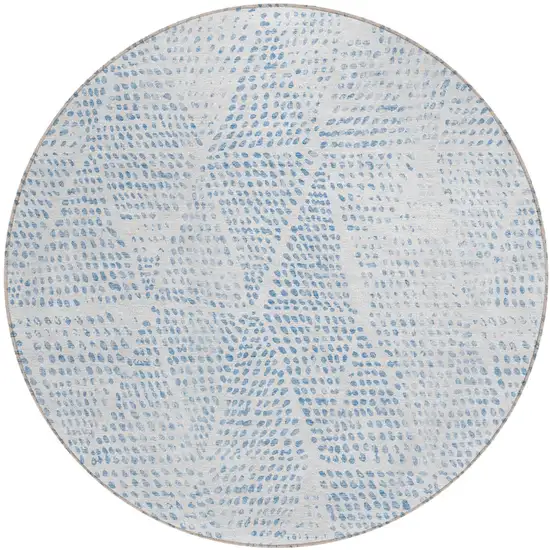 8' Denim Blue Ivory And Gray Round Geometric Washable Indoor Outdoor Area Rug Photo 2