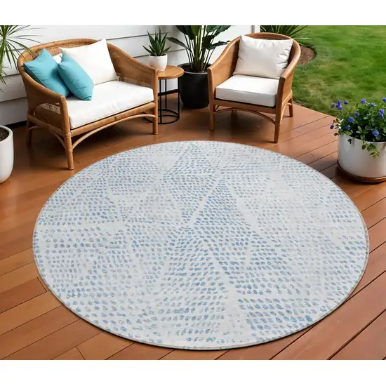 8' Denim Blue Ivory And Gray Round Geometric Washable Indoor Outdoor Area Rug Photo 1