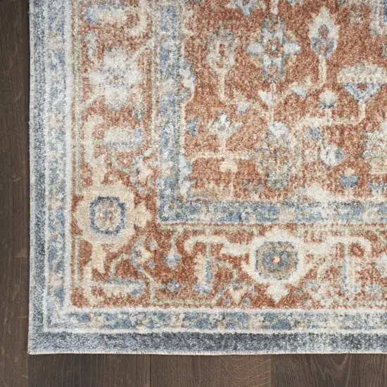 8' Denim Blue Oriental Power Loom Distressed Washable Runner Rug Photo 3