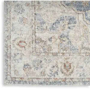 Photo of 8' Denim Blue Oriental Power Loom Washable Runner Rug