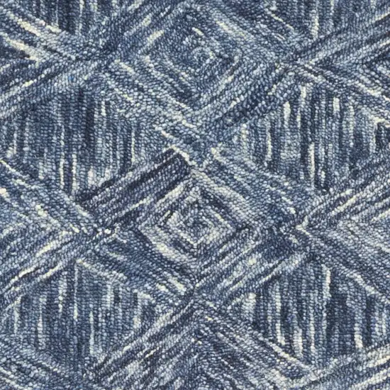 8' Denim Blue and Ivory Wool Geometric Runner Rug Photo 9