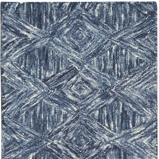 8' Denim Blue and Ivory Wool Geometric Runner Rug Photo 4