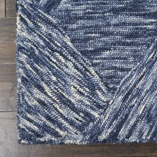 8' Denim Blue and Ivory Wool Geometric Runner Rug Photo 5