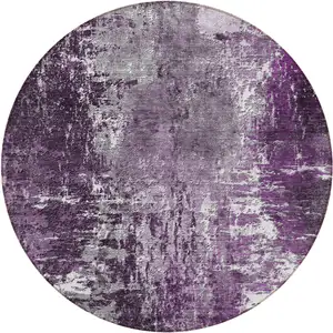 Photo of 8' Eggplant Purple And Lavender Round Abstract Washable Indoor Outdoor Area Rug