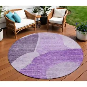 Photo of 8' Eggplant Purple And Lilac Round Abstract Washable Indoor Outdoor Area Rug