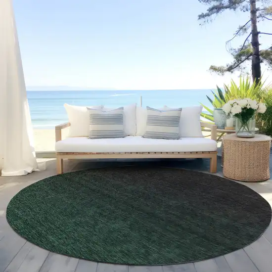 8' Emerald And Charcoal Round Abstract Washable Indoor Outdoor Area Rug Photo 6