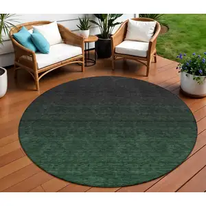 Photo of 8' Emerald And Charcoal Round Abstract Washable Indoor Outdoor Area Rug