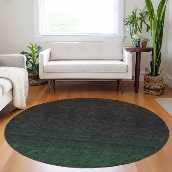 8' Emerald And Charcoal Round Abstract Washable Indoor Outdoor Area Rug Photo 7