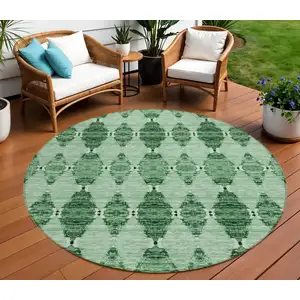 Photo of 8' Emerald And Green Round Moroccan Washable Indoor Outdoor Area Rug